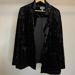 Whimsygoth Western Black Crushed Velvet‎ Open Front Cardigan Women XL Chelsea 28